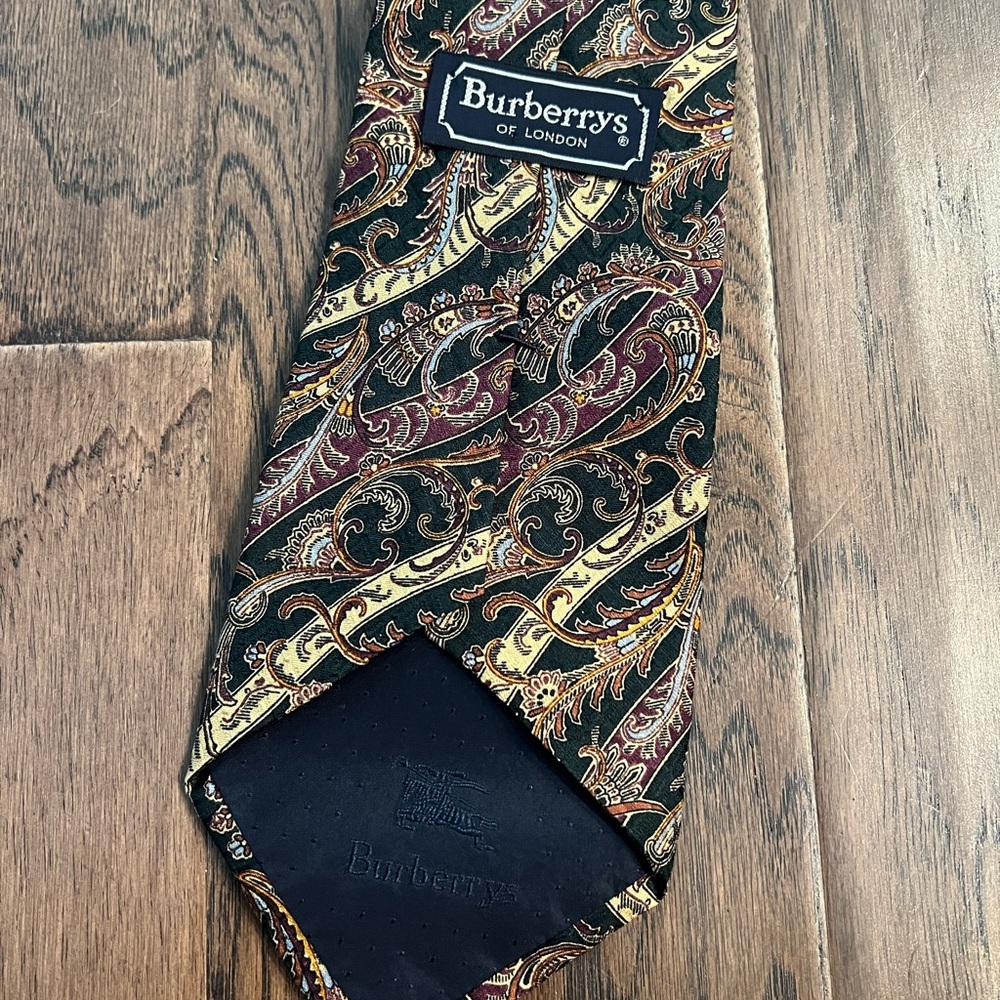 Burberry Black and Gold Silk Tie with Paisley Design